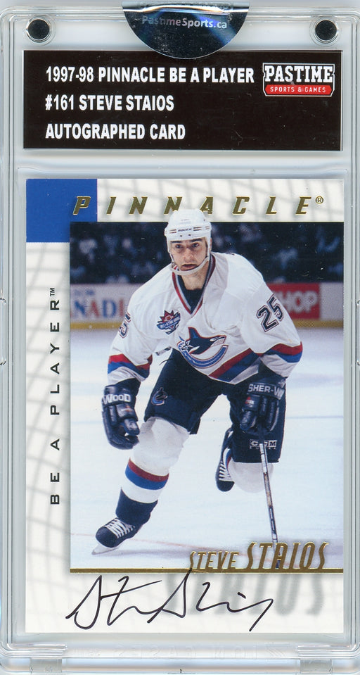 Steve Staios #161 1997/98 Pinnacle Be A Player Autographed Card Encased in Magpro - Pastime Sports & Games