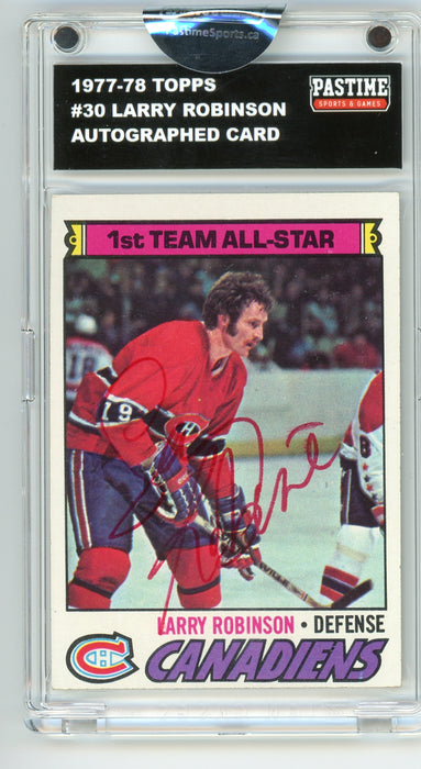 Larry Robinson #30 1977/78 Topps Hockey Autographed Card Encased in Magpro