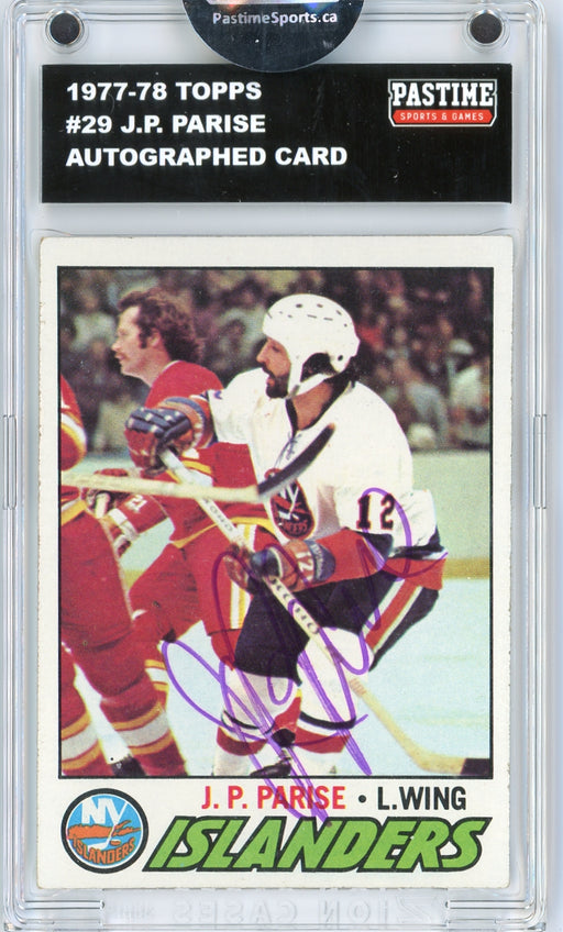 J.P. Parise #29 1977/78 Topps Hockey Autographed Card Encased in Magpro