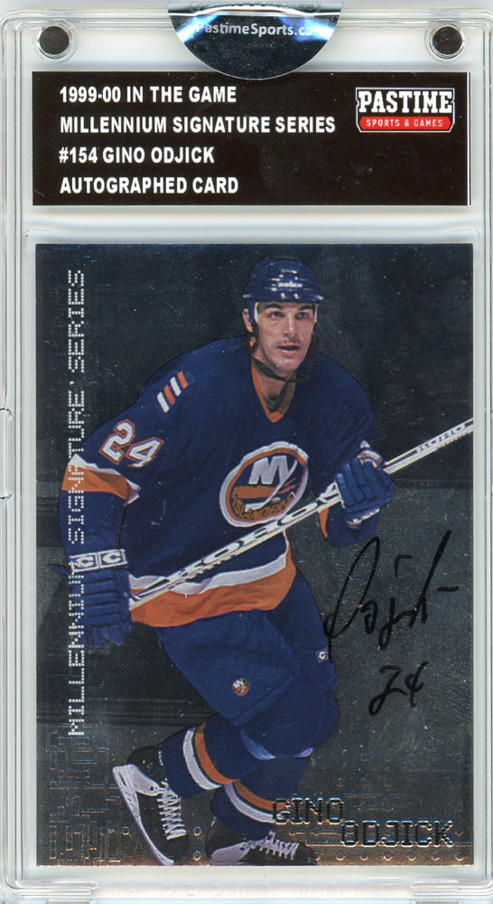 Gino Odjick #154 1999/00 In The Game Millennium Signature Series Autographed Card Encased in Magpro - Pastime Sports & Games