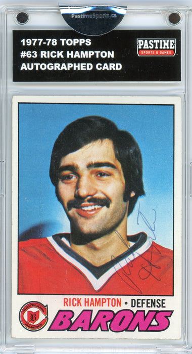 Rick Hampton #63 1977/78 Topps Hockey Autographed Card Encased in Magpro