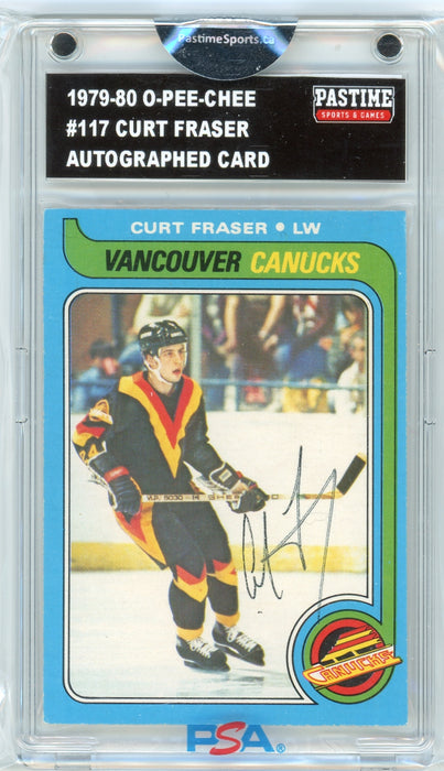 Curt Fraser #117 1979/80 O-Pee-Chee Autographed Card Encased in Magpro - Pastime Sports & Games