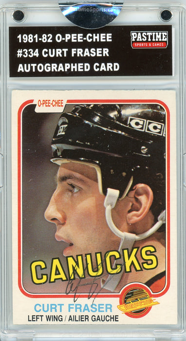 Curt Fraser #334 1981/82 O-Pee-Chee Autographed Card Encased in Magpro - Pastime Sports & Games