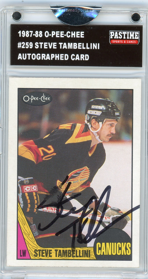 Steve Tambellini #259 1987/88 O-Pee-Chee Hockey Autographed Card Encased in Magpro - Pastime Sports & Games