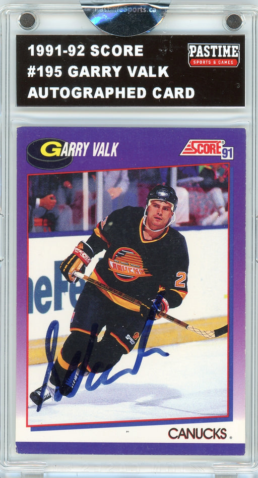 Garry Valk #195 1991/92 Score Hockey Autographed Card Encased in Magpro - Pastime Sports & Games
