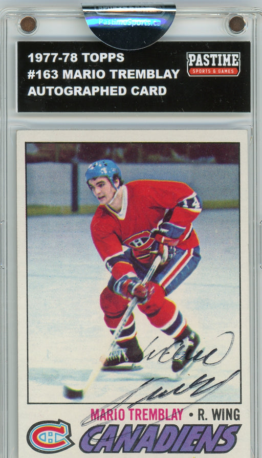 Mario Tremblay #163 1977/78 Topps Hockey Autographed Card Encased in Magpro