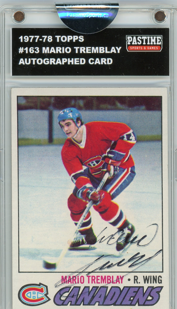 Mario Tremblay #163 1977/78 Topps Hockey Autographed Card Encased in Magpro