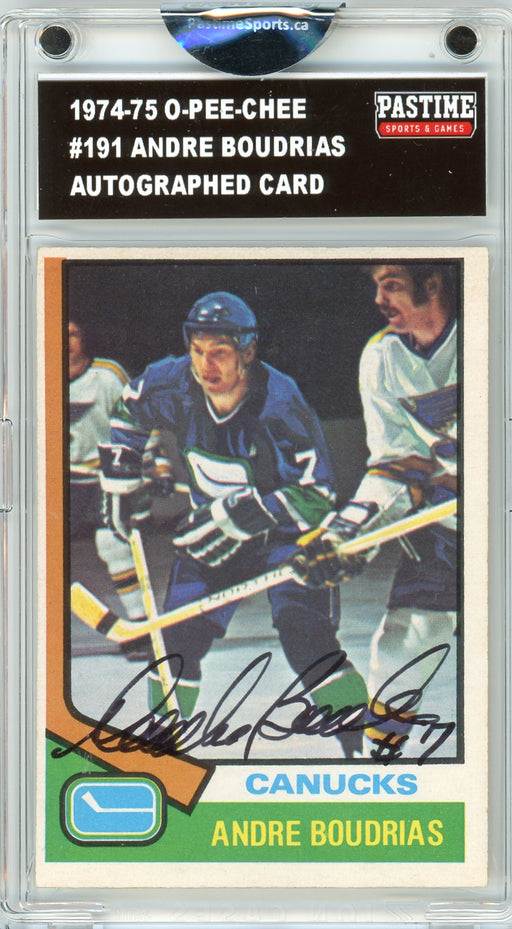 Andre Boudrias #191 1974/75 O-Pee-Chee Hockey Autographed Card Encased in Magpro - Pastime Sports & Games