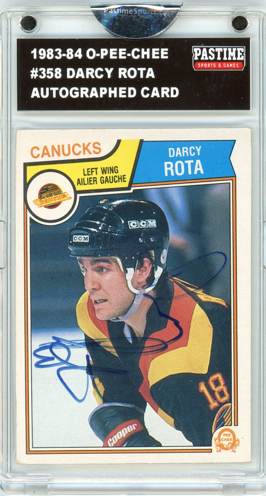 Darcy Rota #358 1983/84 O-Pee-Chee Hockey Autographed Card Encased in Magpro - Pastime Sports & Games