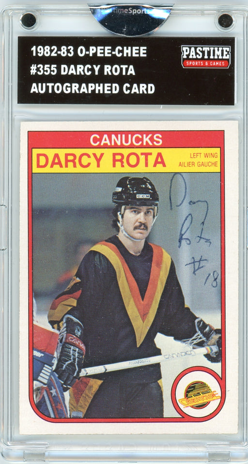Darcy Rota #355 1982/83 O-Pee-Chee Hockey Autographed Card Encased in Magpro - Pastime Sports & Games