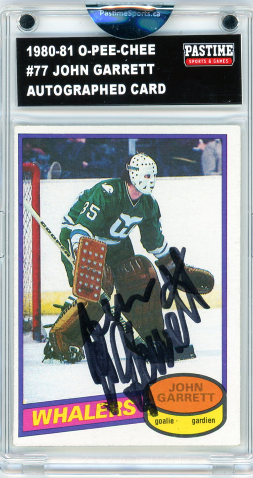 John Garrett #77 1980/81 O-Pee-Chee Hockey Autographed Card Encased in Magpro - Pastime Sports & Games