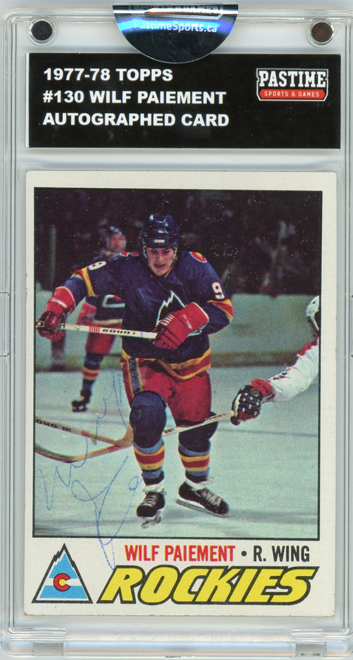 Wilf Paiement #130 1977/78 Topps Hockey Autographed Card Encased in Magpro