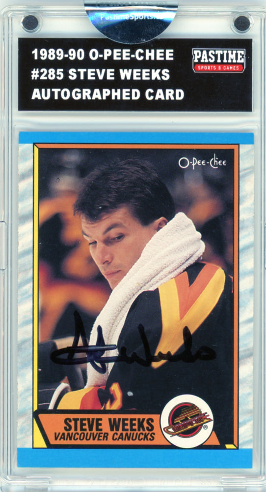 Steve Weeks #285 1989/90 O-Pee-Chee Hockey Autographed Card Encased in Magpro - Pastime Sports & Games