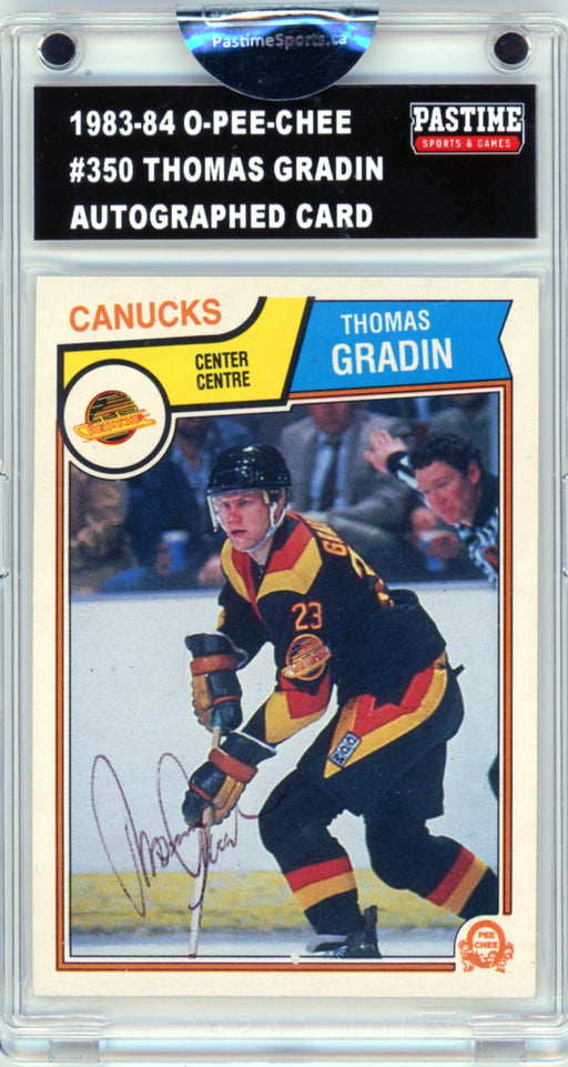 Thomas Gradin #350 1983/84 O-Pee-Chee Hockey Autographed Card Encased in Magpro - Pastime Sports & Games