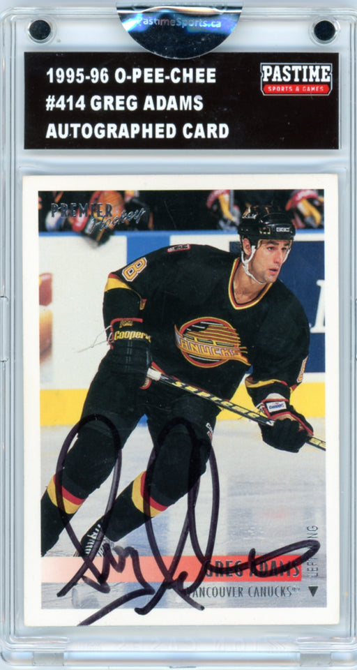 Greg Adams #414 1995/96 O-Pee-Chee Hockey Autographed Card Encased in Magpro - Pastime Sports & Games