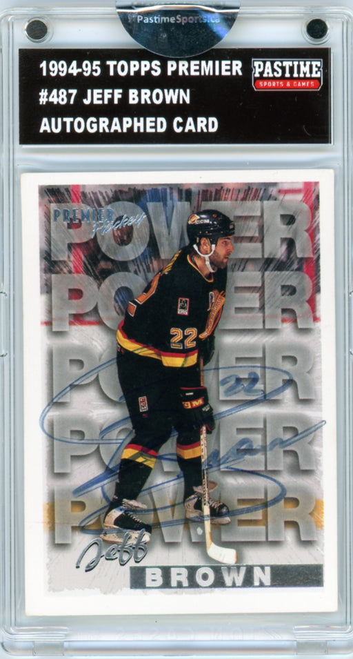 Jeff Brown #487 1994/95 Topps Premier Hockey Autographed Card Encased in Magpro - Pastime Sports & Games