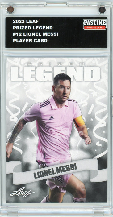 Lionel Messi #12 2023 Leaf Special Release Prized Legend Card Encased in Magpro