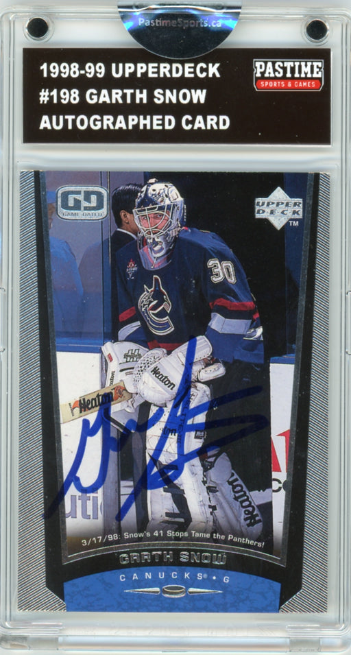 Garth Snow #198 1998/99 Upper Deck Hockey Autographed Card Encased in Magpro - Pastime Sports & Games