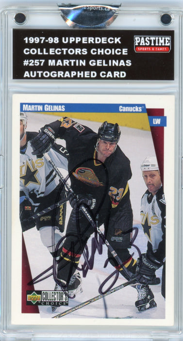 Martin Gelinas #257 1997/98 Upper Deck Collector's Choice Hockey Autographed Card Encased in Magpro - Pastime Sports & Games