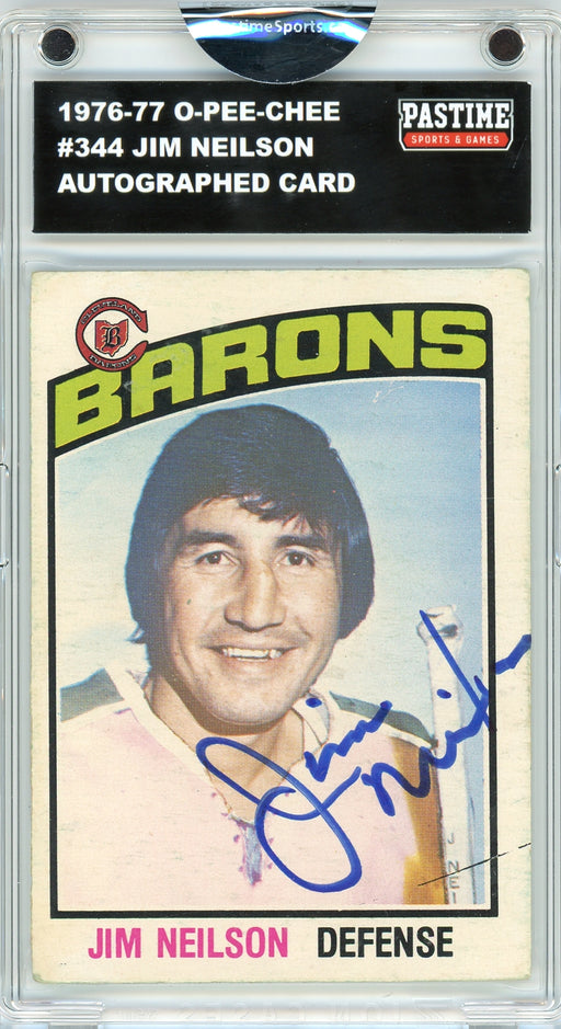 Jim Nielson #344 1976/77 O-Pee-Chee Hockey Autographed Card Encased in Magpro