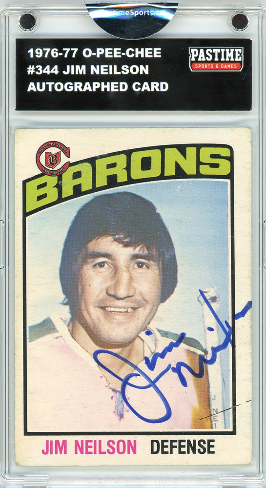 Jim Nielson #344 1976/77 O-Pee-Chee Hockey Autographed Card Encased in Magpro