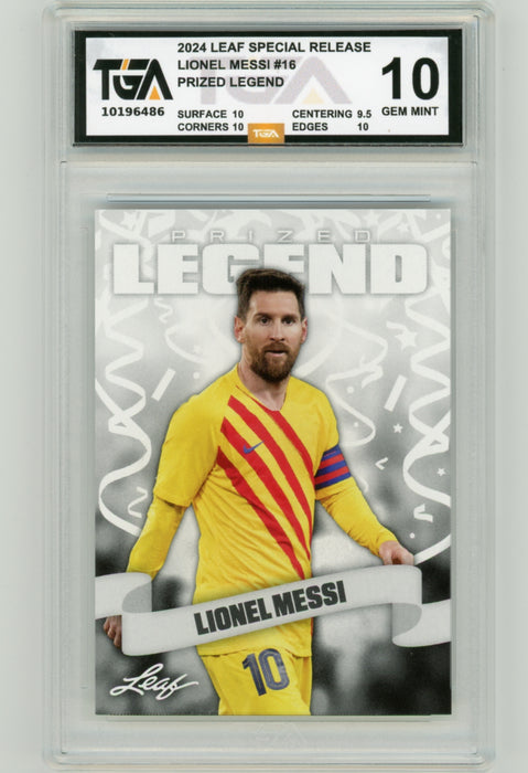Lionel Messi #16 2024 Leaf Special Release Prized Legend Graded TGA 10 Gem Mint