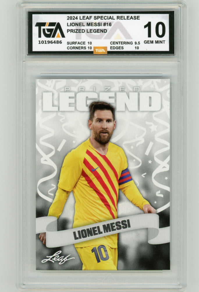 Lionel Messi #16 2024 Leaf Special Release Prized Legend Graded TGA 10 Gem Mint
