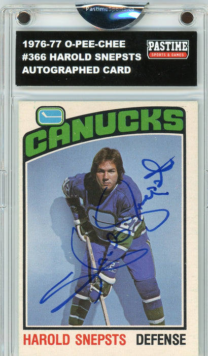 Harold Snepsts #366 1976/77 O-Pee-Chee Hockey Autographed Card Encased in Magpro