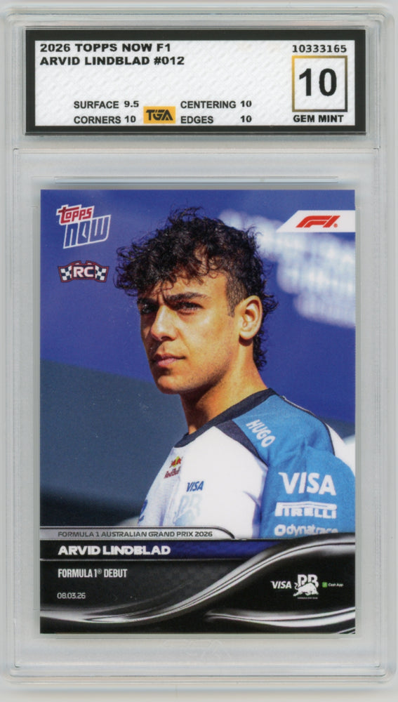 Arvid Lindblad #12 2026 Topps Now F1 Graded TGA 10 Gem Mint