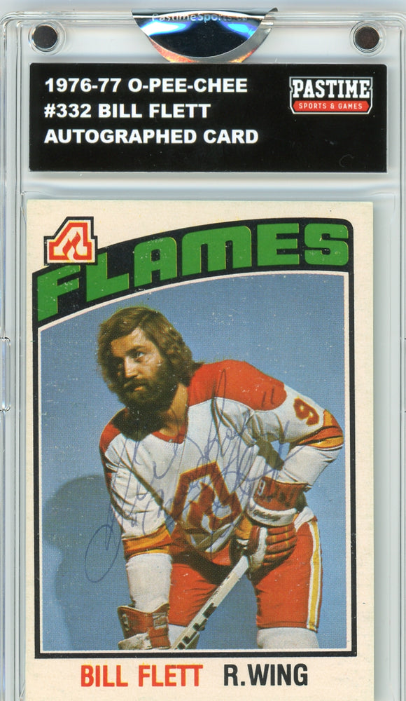 Bill Flett #332 1976/77 O-Pee-Chee Hockey Autographed Card Encased in Magpro