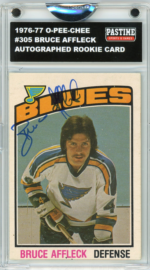 Bruce Affleck #305 1976/77 O-Pee-Chee Hockey Autographed Card Encased in Magpro