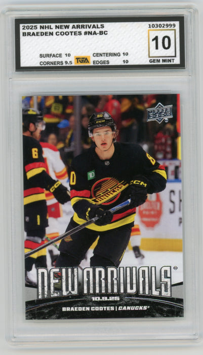 Braeden Cootes #NA-BC 2025 Upper Deck NHL New Arrivals Graded TGA 10 Gem Mint