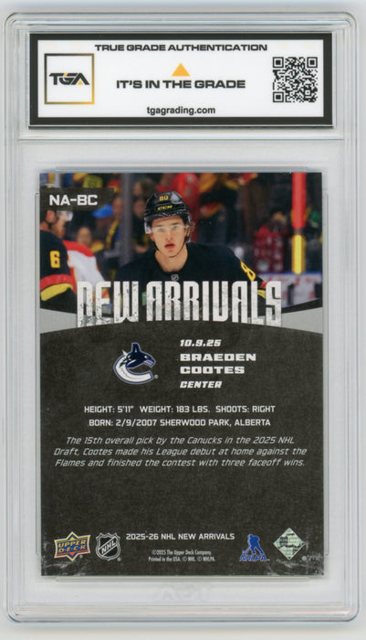 Braeden Cootes #NA-BC 2025 Upper Deck NHL New Arrivals Graded TGA 10 Gem Mint