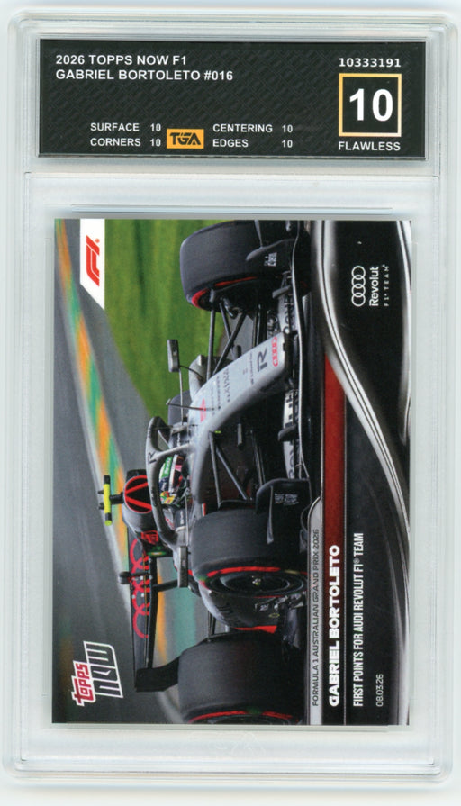 Gabriel Bortoleto #16 2026 Topps Now F1 Graded TGA 10 Flawless Black Label