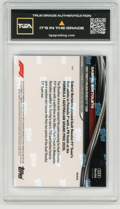 Gabriel Bortoleto #16 2026 Topps Now F1 Graded TGA 10 Flawless Black Label