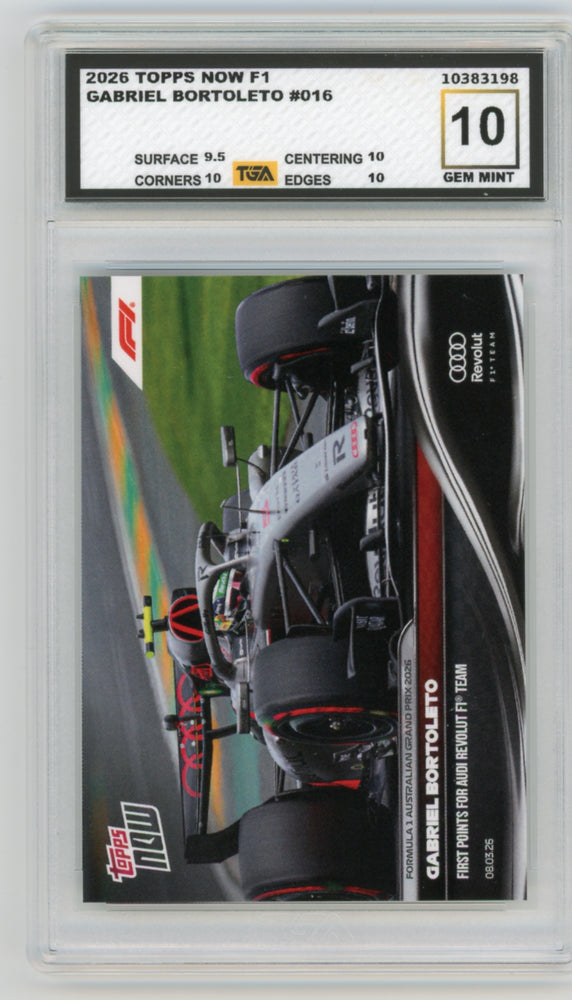 Gabriel Bortoleto #16 2026 Topps Now F1 Graded TGA 10 Gem Mint