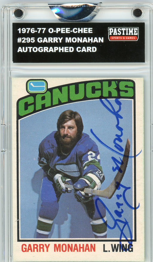 Garry Monahan #295 1976/77 O-Pee-Chee Hockey Autographed Card Encased in Magpro