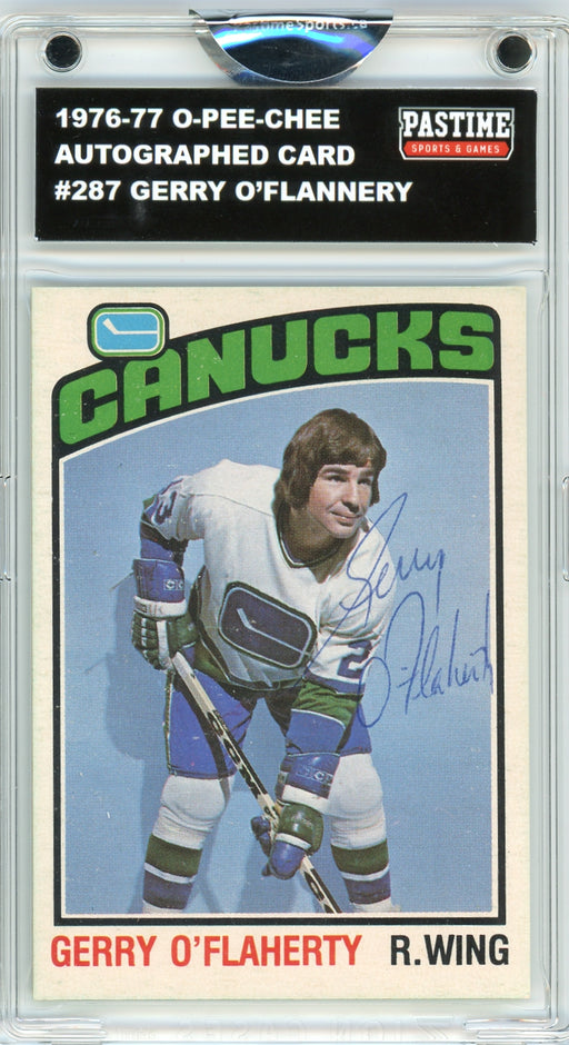 Gerry O'Flaherty #287 1976/77 O-Pee-Chee Hockey Autographed Card Encased in Magpro
