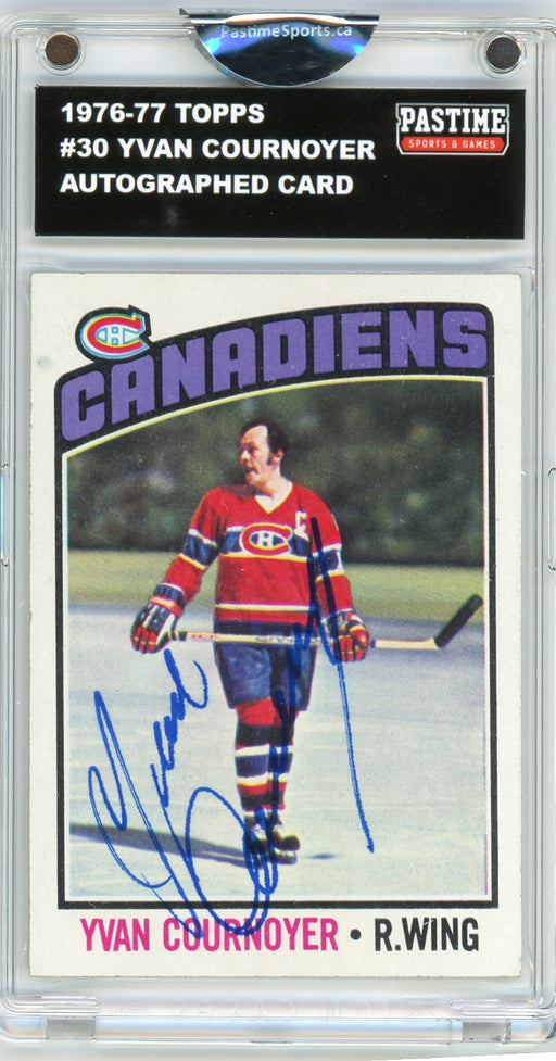 Yvan Cournoyer #30 1976/77 Topps Hockey Autographed Card Encased in Magpro