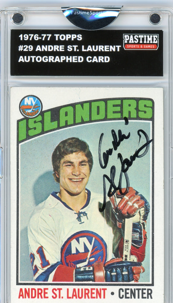 Andre St. Laurent 1976/77 Topps Hockey Autographed Card Encased in Magpro
