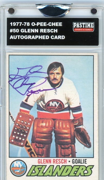 Glenn Resch #50 1977/78 O-Pee-Chee Hockey Autographed Card Encased in Magpro