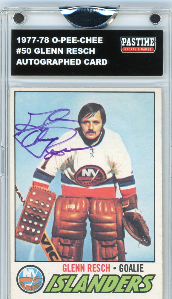 Glenn Resch #50 1977/78 O-Pee-Chee Hockey Autographed Card Encased in Magpro