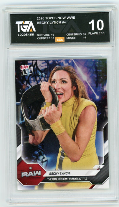 Becky Lynch #4 2026 Topps Now WWE Graded TGA 10 Flawless Black Label