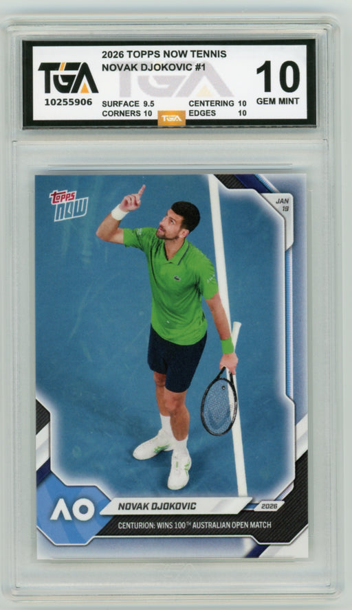 Novak Djokovic #1 2026 Topps Now Tennis Debut Card Graded TGA 10 Gem Mint