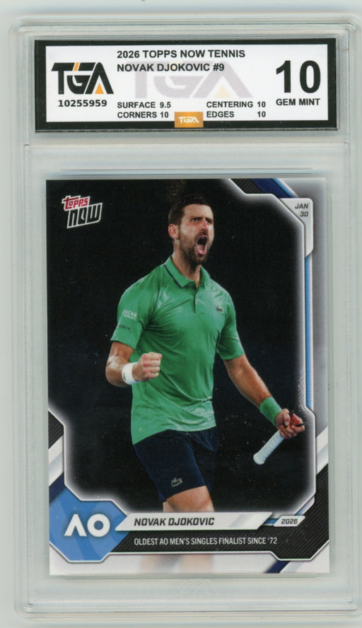 Novak Djokovic #9 2026 Topps Now Tennis Debut Card Graded TGA 10 Gem Mint