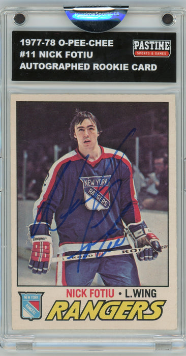 Nick Fotiu #11 1977/78 O-Pee-Chee Hockey Autographed Card Encased in Magpro