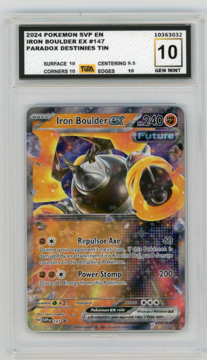 Iron Boulder EX #147 Paradox Destinies Tin Promo Graded TGA 10 Gem Mint
