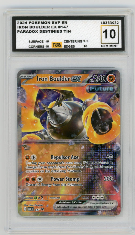 Iron Boulder EX #147 Paradox Destinies Tin Promo Graded TGA 10 Gem Mint
