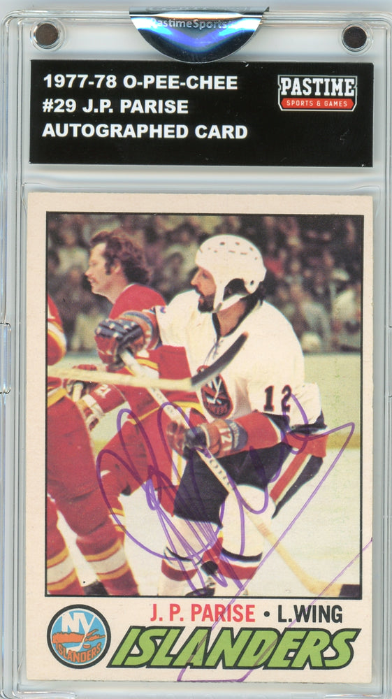 J.P. Parise #29 1977/78 O-Pee-Chee Hockey Autographed Card Encased in Magpro