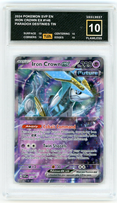 Iron Crown EX #146 Paradox Destinies Tin Promo Graded TGA 10 Flawless Black Label